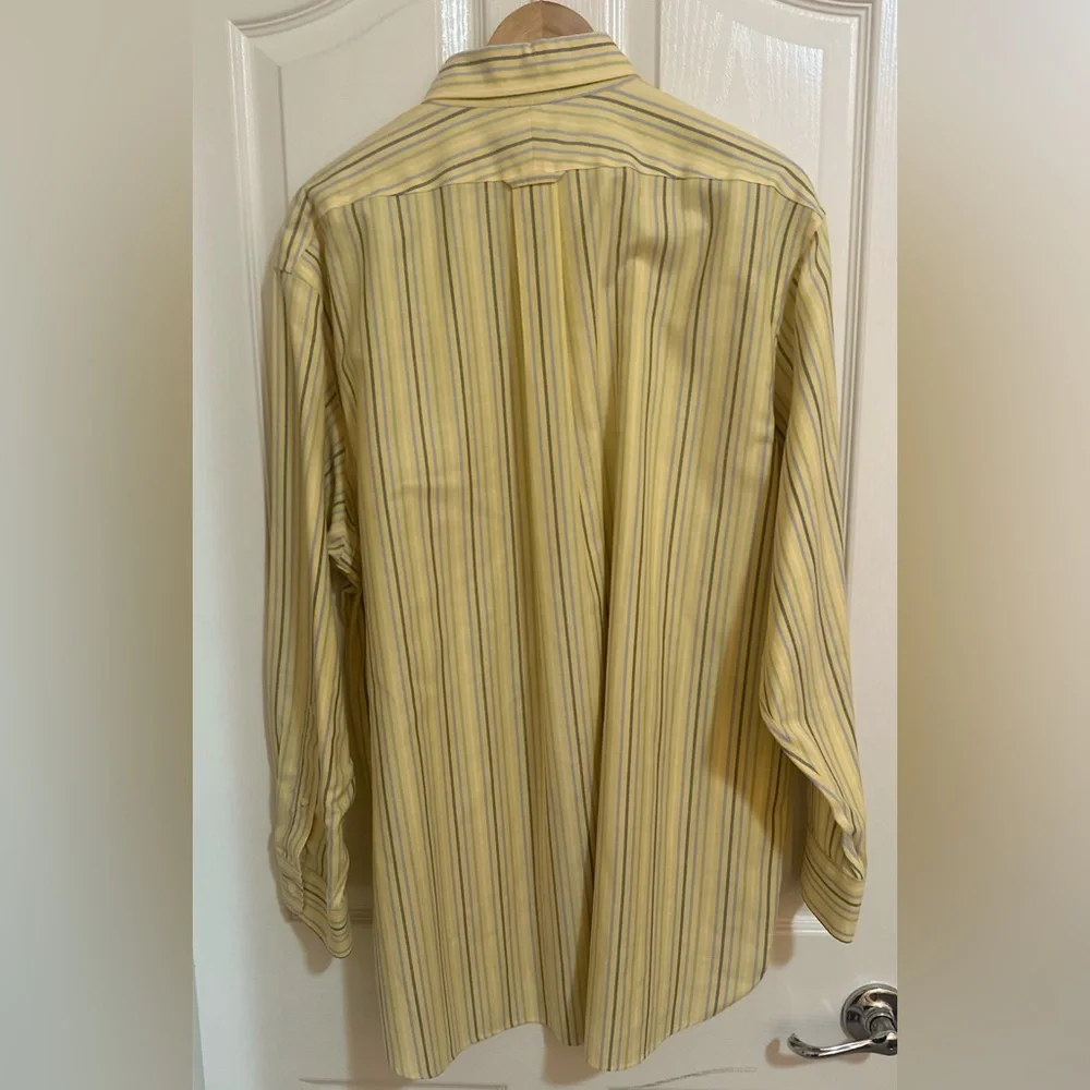 NWOT Men’s LAND END Supima‎ Non Iron Oxford Yellow Striped Dress Shirt. 17.5-34.